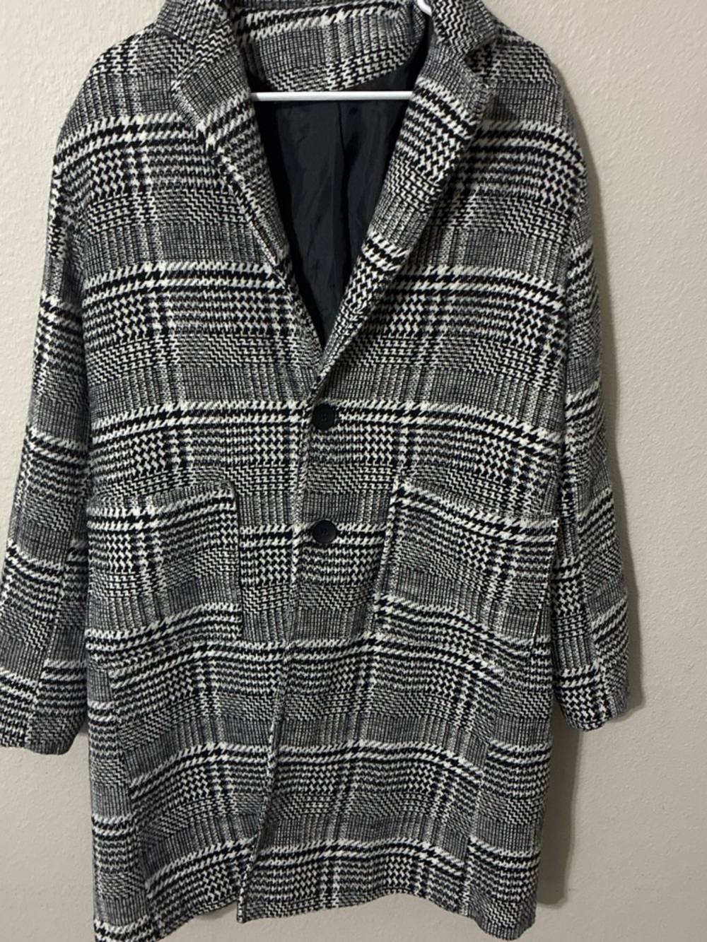 Women’s Black & White Glen Plaid Overcoat